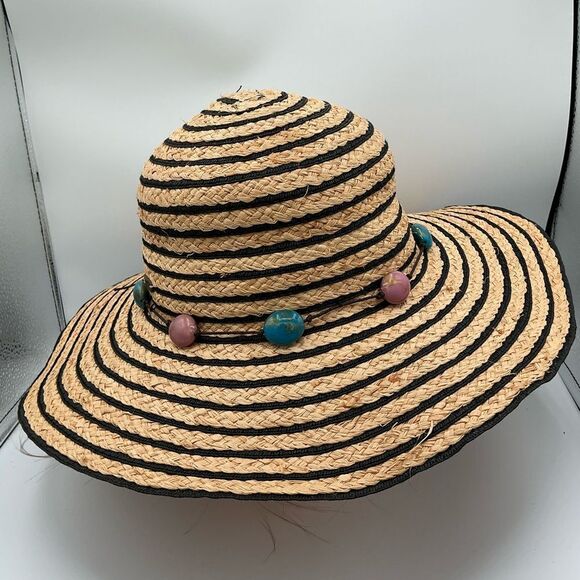 Sun and Sand Tan and Black Wide-Brimmed Hat with Floppy Design - Picture 3 of 6